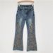 Women's Flared Nine-Point Jeans – Heavy Diamond Hollow Embroidery & Slim Fit (S-XXXL, Bluish)_mkmklike.com
