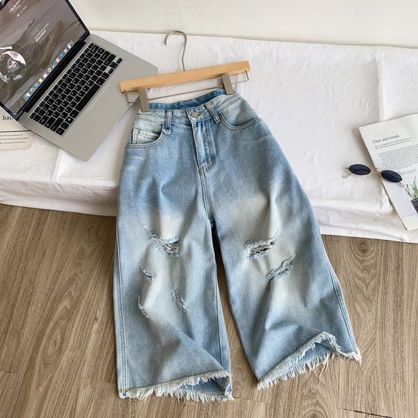 Korean Style High-Waisted Ripped Jeans Women's Summer Thin Cropped Pants Slim Fit Casual Relaxed Style 2026_mkmklike.com