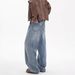 Retro Washed Blue Straight Leg Jeans Trendy Distressed Loose Casual Wide Leg Pants For Men And Women_mkmklike.com