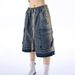 Men's Vintage Workwear Denim Shorts Distressed Raw Hem Multi-Pocket Cargo Design 5-Inch Inseam Retro Streetwear Blue Black S-3XL_mkmklike.com
