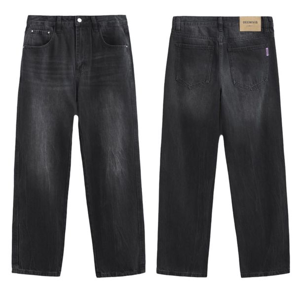 Men's High Street Vintage Washed Lightning Jeans - Clean Fit Loose Straight Denim Pants, Retro Distressed Style (28-40)_mkmklike.com