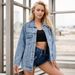Women's Clothing Oversized Denim Jacket Long Sleeve High Street Casual Coat Loose Fit Mid-Length Blue Cotton Blend_mkmklike.com