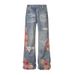 American Style Design Lace Patchwork Jeans For Men Trendy Brand Hip Hop Loose Casual Washed Vintage Wide Leg Straight_mkmklike.com