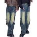 High Street Retro Distressed Wasteland Style Washed Wrinkled Flared Jeans Men's European And American Wide-Leg Trendy_mkmklike.com