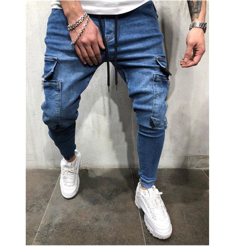 Men's Casual Sports Pencil Pants, Leggings, Multi-pocket Jeans_mkmklike.com
