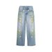 "Men's Floral Embroidered Straight Leg Jeans – Slim Fit Vintage Denim With Artistic Botanical Stitching (Retro Streetwear, Summer Essential)"_mkmklike.com