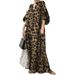 Women's clothing Temperament leopard print dress for women new style printed stand collar puff sleeves fashionable loose casual bohemian long shirt_mkmklike.com