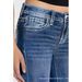 Women's Cross Embroidered Denim Jeans Stretchy Slim Fit Floor Length Blue Slightly Flared Summer Style_mkmklike.com