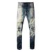 Men's Clothing Cat Whisker Wrinkled Diamond Patch Ripped Elastic Slim Fit Skinny Jeans_mkmklike.com