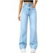 Women's Relaxed Straight Leg Jeans - High-Stretch Cotton Denim Pants With Distressed Wash (3 Colors, 5 Sizes)_mkmklike.com