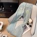 Women's Sparkly Light Blue High Waisted Jeans – Stretchy Slim Fit With Slight Flare, Heavy Duty Denim For Spring & Autumn_mkmklike.com
