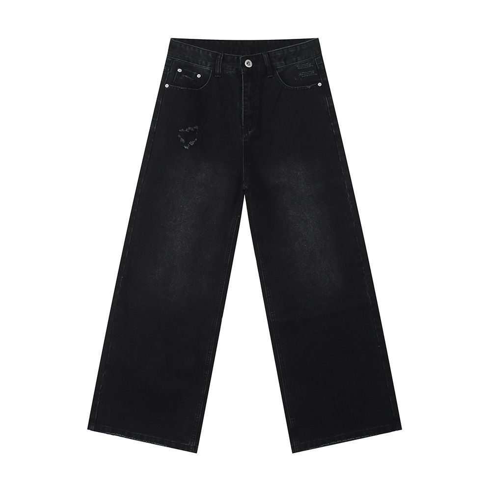 Men's Style Vibe Distressed Loose Fit Wide Legged Denim Pants - Blue/White/Black Grey (S/M/L/XL)_mkmklike.com