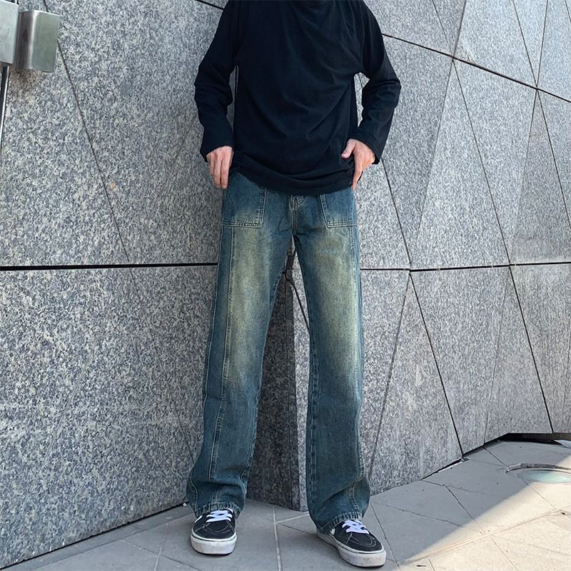Nordmann American Retro Workwear Jeans For Men Loose Straight Wide-Leg BF Trendy Brand High Street Cool Slim Casual Pants_mkmklike.com