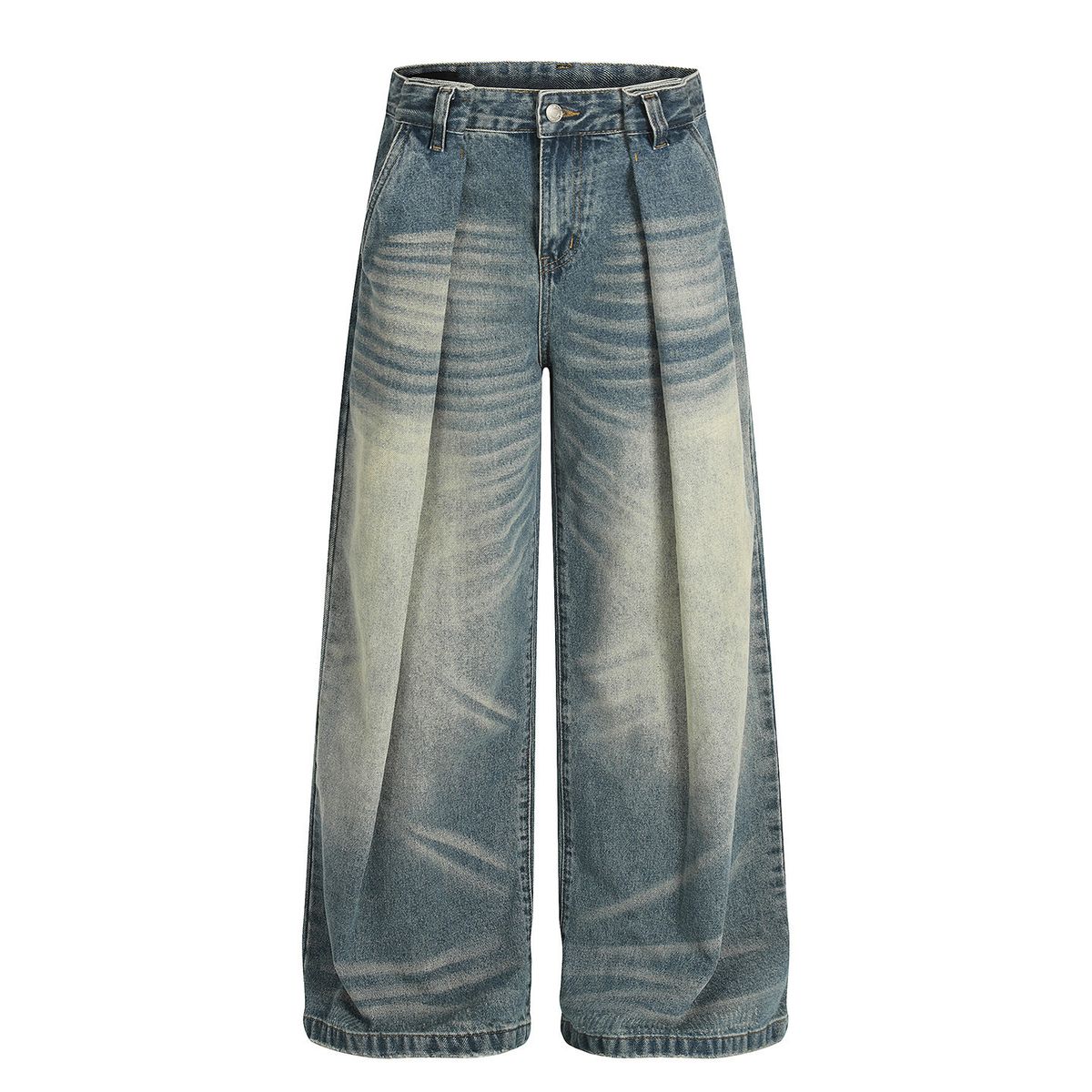 Men's Vintage Distressed Jeans – Relaxed Fit Straight-Leg Denim With Whisker & Crease Details (S-Xxxl, Mid-Rise, Cotton Blend, Streetwear)_mkmklike.com