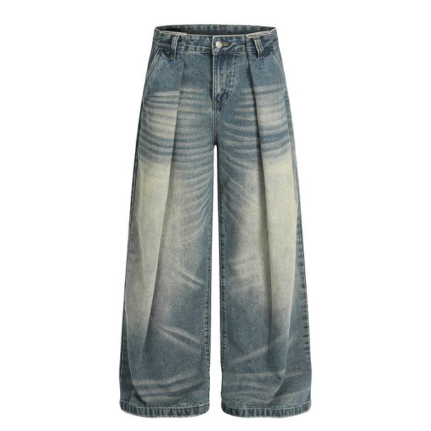 Men's Vintage Distressed Jeans – Relaxed Fit Straight-Leg Denim With Whisker & Crease Details (S-Xxxl, Mid-Rise, Cotton Blend, Streetwear)_mkmklike.com