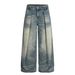 Men's Vintage Distressed Jeans – Relaxed Fit Straight-Leg Denim With Whisker & Crease Details (S-Xxxl, Mid-Rise, Cotton Blend, Streetwear)_mkmklike.com