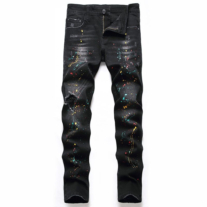 Pure Jeans From Europe And America, New Cross-Border Elastic Black Pants, Slim Fit Ripped Men's Jeans, Unique Trendy Pants_mkmklike.com