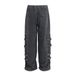 Punk Vintage Washed Workwear Jeans For Men, Trendy Brand With Pocket Zipper Design, Side Straps, Distressed Straight-Leg_mkmklike.com