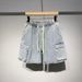 Workwear Functional Elastic Waist Denim Men's Five-Point Shorts Summer New Casual Loose Mid-Length Pants_mkmklike.com