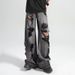 Scratched Holes And Old Black Jeans, Summer Straight Casual Washed Wide-leg Pants, Niche Design Long Pants Men_mkmklike.com