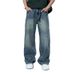 Men's Vintage Washed Blue Straight Leg Jeans Cleanfit Retro Denim Pants For Casual Streetwear (Slim To Xl Sizes Available)_mkmklike.com