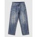 Men's American Style Washed Retro Jeans Ripped Straight Leg Wide Leg Pants Midweight Cotton Black Blue Autumn Trendy Brand_mkmklike.com