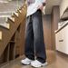 Spring New Jeans Men's Loose Micro-wide Straight Casual Pants Striped Velvet High Street Mud Yellow Trousers_mkmklike.com