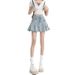 Exclusive Design Denim Skirt - Women's High Waist Pleated A-Line Skirt With Safety Shorts Slim Fit_mkmklike.com