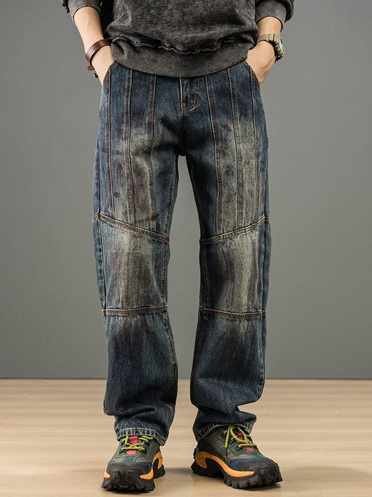 Men's Classic Retro Straight Leg Jeans – Vintage Denim Pants With Relaxed Fit (28-36, Blue Wash)_mkmklike.com