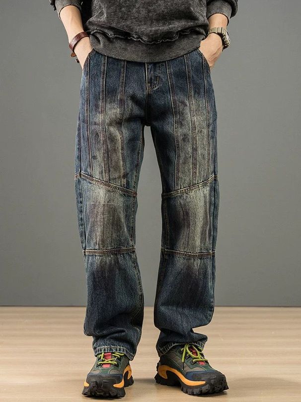 Men's Classic Retro Straight Leg Jeans – Vintage Denim Pants With Relaxed Fit (28-36, Blue Wash)_mkmklike.com