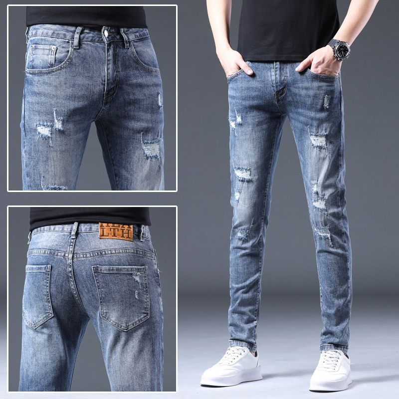 Pure Spring And Autumn Ripped Men With Patche, Cotton Caual Trendy Men' Jean, Youth Stretch Slim Fit For Men, Skinny_mkmklike.com