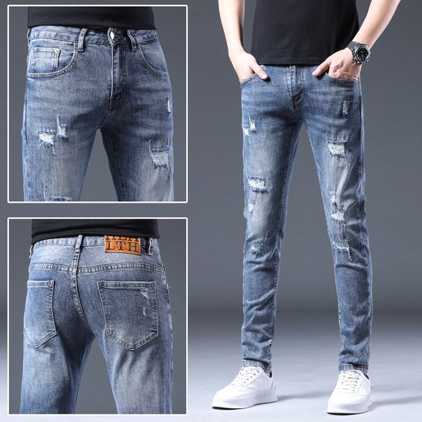 Pure Spring And Autumn Ripped Men With Patche, Cotton Caual Trendy Men' Jean, Youth Stretch Slim Fit For Men, Skinny_mkmklike.com