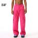 EF JEANS | 2024 New Retro Simple Big Pocket Color Semi-elastic Waist Overalls Rose Red Jeans_mkmklike.com