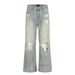 American Heavy Washed Vintage Ripped Knee Jeans Flared Street Style Loose Men's Casual Long Pants_mkmklike.com