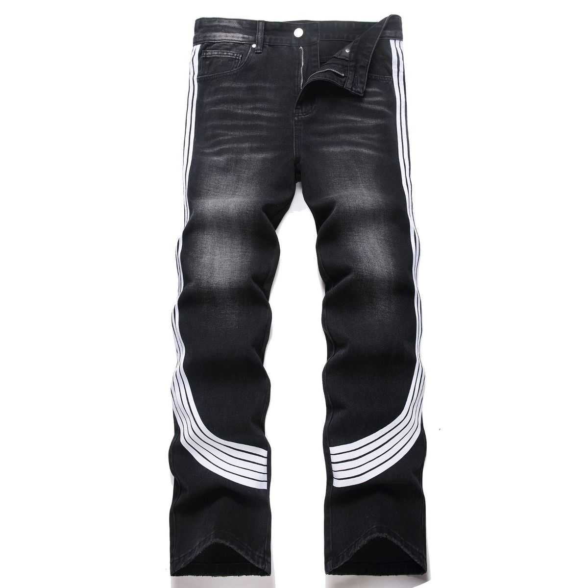 Men's High-Street Wide Leg Jeans – 90% Cotton Straight Denim Pants With Contrast Stitching (Non-Stretch, All-Season)_mkmklike.com