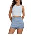 K Women's Denim High Waisted Fashionable Casual Stretch Denim Skirt Paired With Shorts Asymmetrical Wrap Around The Body_mkmklike.com