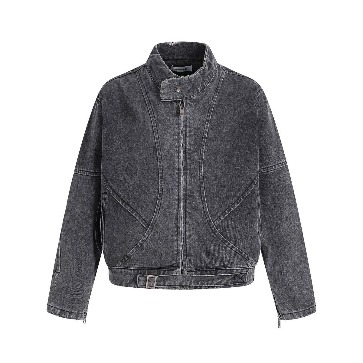 Jiayiku Trendy Brand 2025 Spring And Autumn New American Washed Water Design Denim Jacket Motorcycle Coat_mkmklike.com