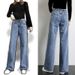 High Waist Relaxed Fit Straight Leg Jeans - Oversized Vintage Washed Denim Pants With Stretch Waistband (Light Blue/Dark Blue)_mkmklike.com
