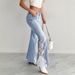 MH2026 Women's Low Rise Flared Jeans Lace Trimmed Light Blue Washed Hollowed out European American Style Denim_mkmklike.com