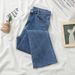 Women's High-Waisted Straight Leg Jeans - Fleece-Lined Stretch Denim Pants With Raw Hem & Vintage Wash (Ankle Length)_mkmklike.com