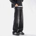 Nordmann American Retro Distressed Jeans For Men High Street Vibe Washed Trendy Brand Gradient Loose Straight Micro Flare Long_mkmklike.com