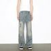 Vintage Washed Distressed Denim Jeans – High Street Loose Straight Fit With Flared Hem & Ripped Details_mkmklike.com