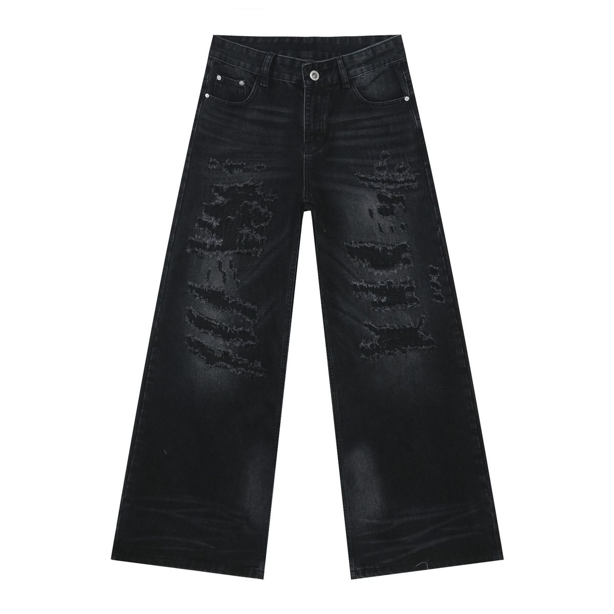 Distressed High Street Jeans – Relaxed Wide-Leg Vintage Denim Pants With Ripped Details_mkmklike.com