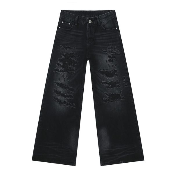 Distressed High Street Jeans – Relaxed Wide-Leg Vintage Denim Pants With Ripped Details_mkmklike.com