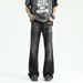 Men's Clothing High Street Vibe Style Black And Gray Retro Washed Cat Whisker Flared Jeans Men's Loose Straight Slim Pants_mkmklike.com
