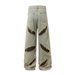 Post-Apocalyptic Heavy-Duty Distressed Patch Washed Denim Wide-Leg Men's Metal Button Open Front Color-Block Design Long_mkmklike.com