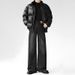 Men's Vintage Loose Fit Straight Leg Jeans - Classic Black Washed Cotton Denim Pants With Distressed Details_mkmklike.com