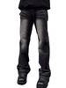 Retro Washed Flared Jeans for Men Slim Fit Straight Leg Black And Gray High Street Style Trendy Brand American Style_mkmklike.com