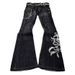 Women's Clothing Retro Embroidery Heavy Work Hot Girl Punk Washed Black Straight Flared Jeans For Women And Men_mkmklike.com