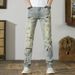 Premium Vintage Washed Jeans – Distressed Splatter Paint & Patchwork (Slim Straight Fit, Mid-Rise, Stretch Denim, 28-38, Hand-Painted Details)_mkmklike.com